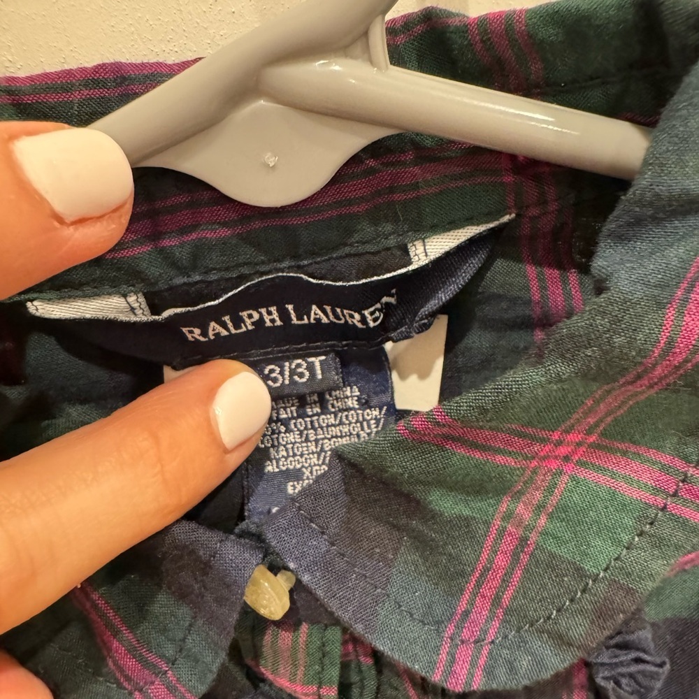 Ralph Lauren Kids Button Down Shirt - Navy and Pink Plaid - Picture 3 of 3